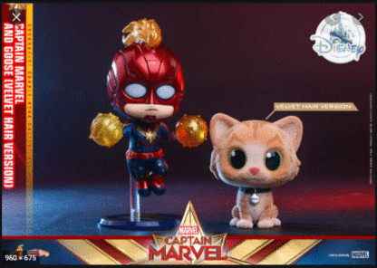 Disney Captain Marvel and Goose Cat Limited Edition Bobble Head Velvet Hair - Image 2