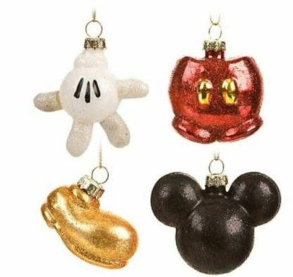 Disney Parks Mickey Mouse Body Parts Set of 4 Glass Christmas Ornaments